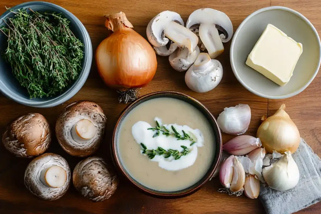 Ingredients for making mushroom soup