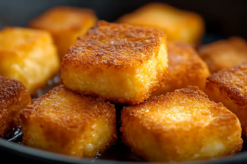 golden fried corn bread on skillet