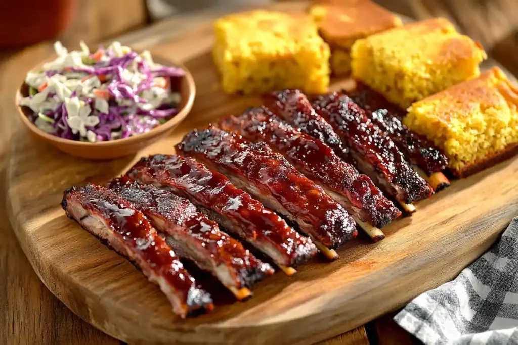 Barbecue ribs and fried cornbread pairing