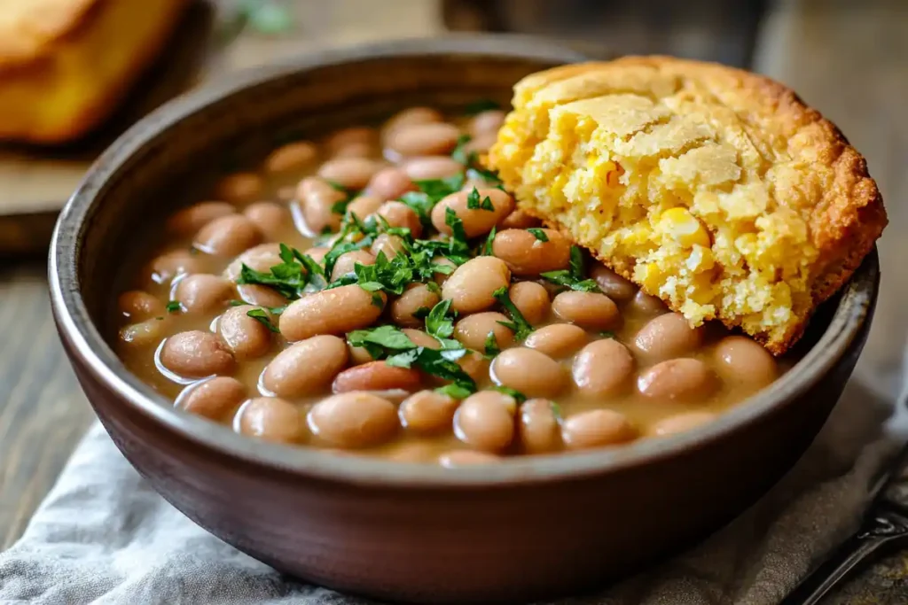 Pinto beans and fried cornbread rustic dish